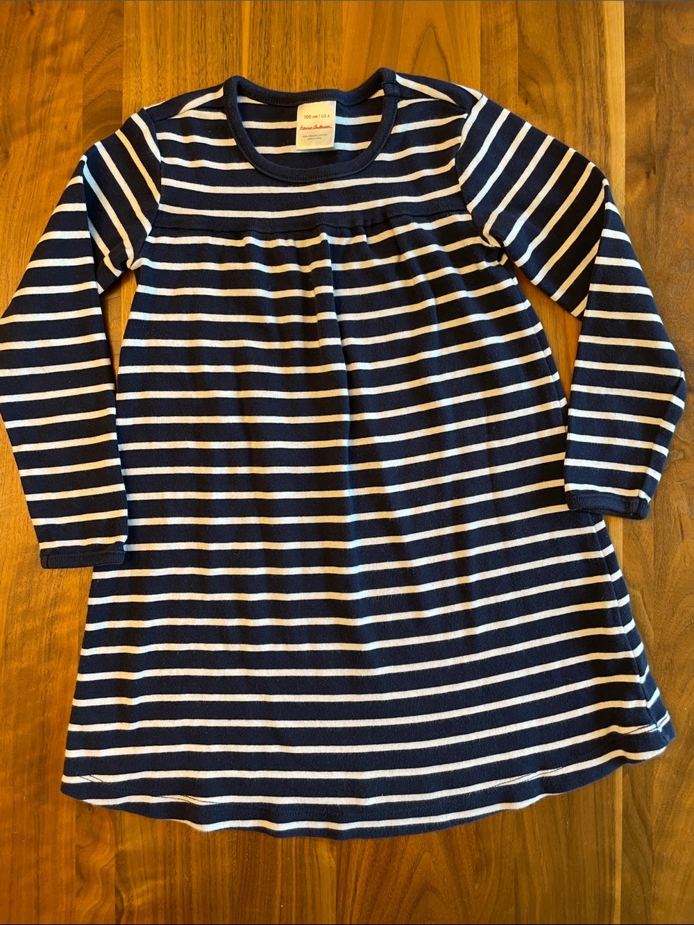Hanna Andersson Navy & White Striped Long-Sleeve Dress Top